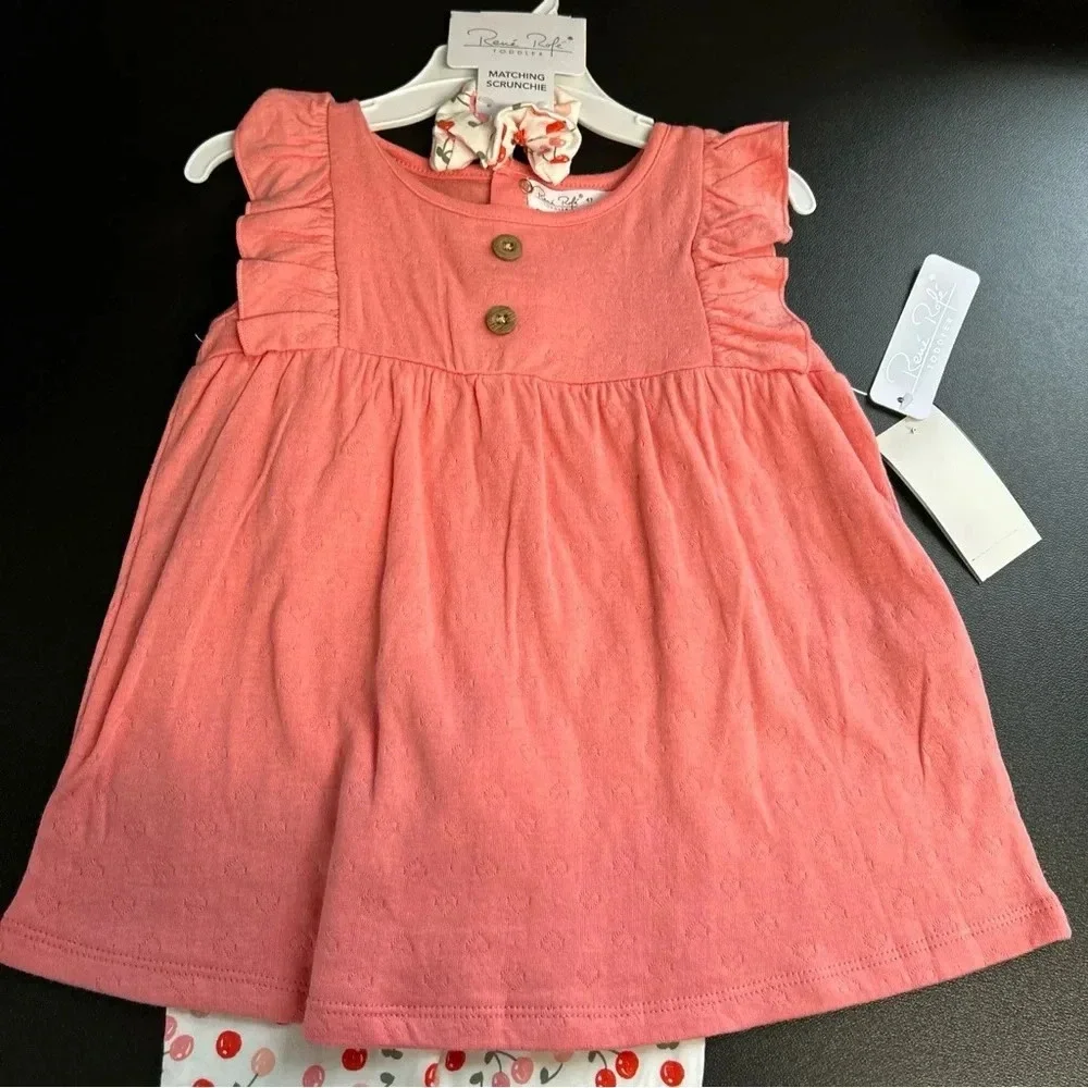 NWT Toddler Girls Rene Rofe’ 4T Outfit Set Pants Top & Scrunchie Cherries‎